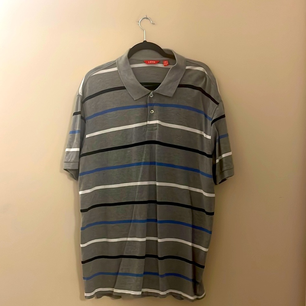 Izod Men’s Grey with Blue Striped Polo Shirt Size XXL